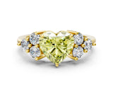 Yellow gold Fancy Yellow Heart Cut Brilliant Diamond Cluster Accent Solitaire Ring with Prong Setting