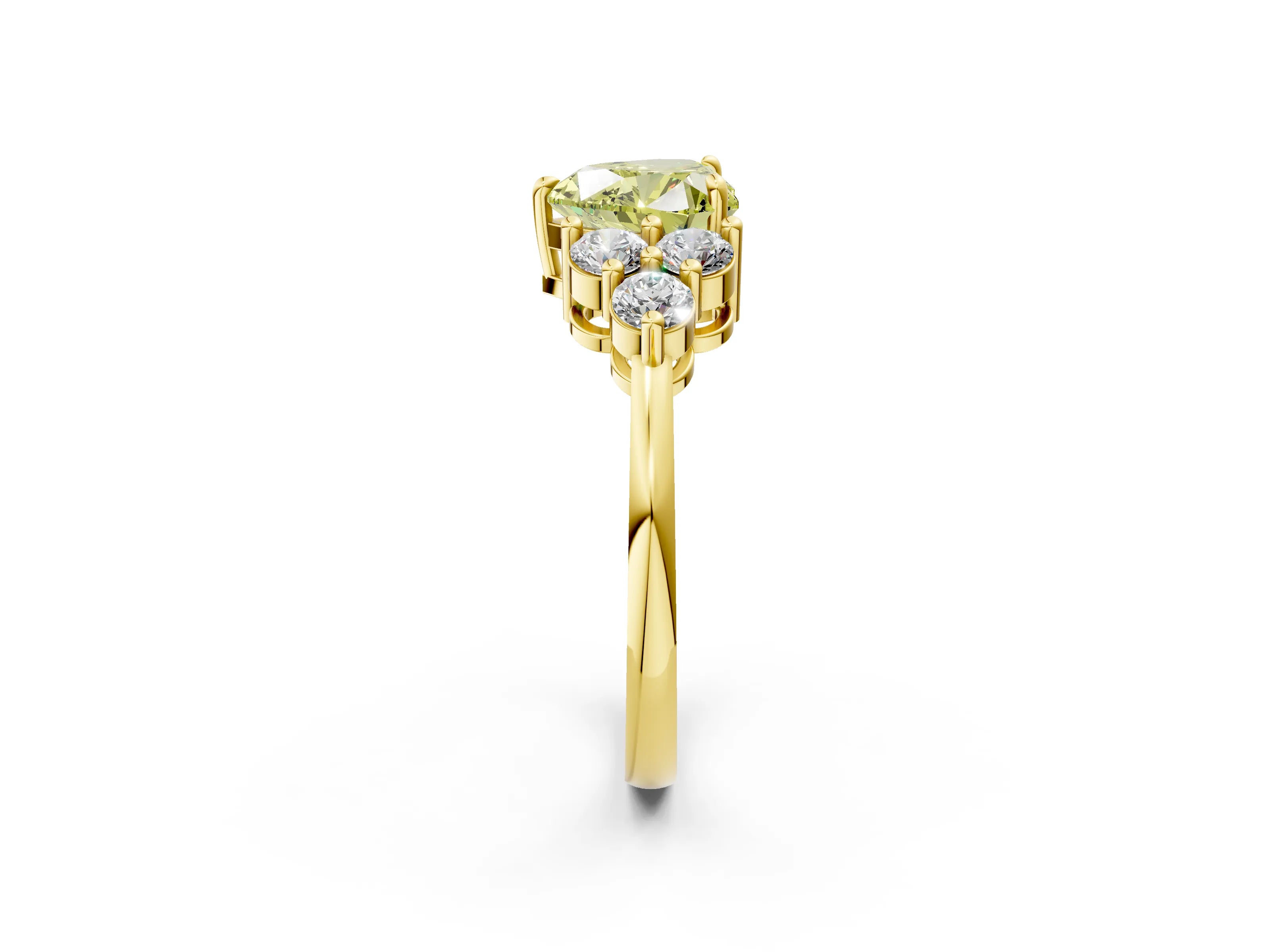 Yellow gold Fancy Yellow Heart Cut Brilliant Diamond Cluster Accent Solitaire Ring with Prong Setting_2