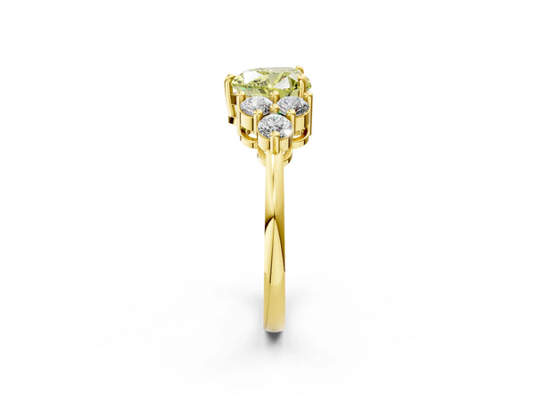 Yellow gold Fancy Yellow Heart Cut Brilliant Diamond Cluster Accent Solitaire Ring with Prong Setting
