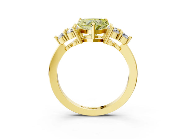 Yellow gold Fancy Yellow Heart Cut Brilliant Diamond Cluster Accent Solitaire Ring with Prong Setting