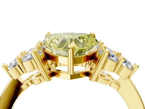 Yellow gold Fancy Yellow Heart Cut Brilliant Diamond Cluster Accent Solitaire Ring with Prong Setting_4
