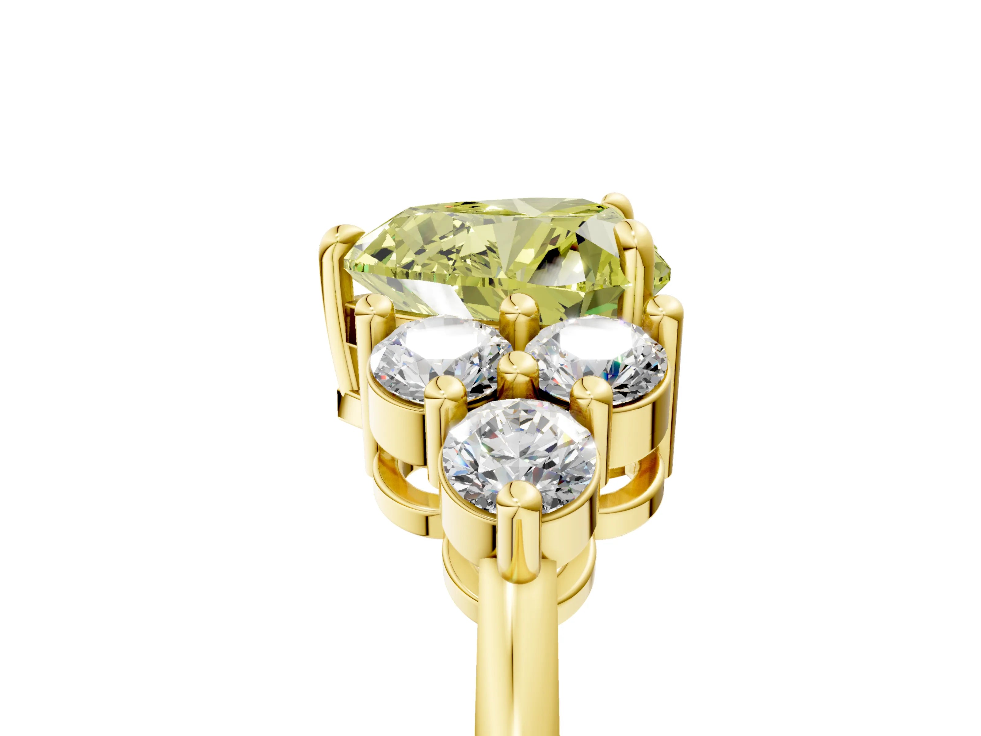 Yellow gold Fancy Yellow Heart Cut Brilliant Diamond Cluster Accent Solitaire Ring with Prong Setting_5
