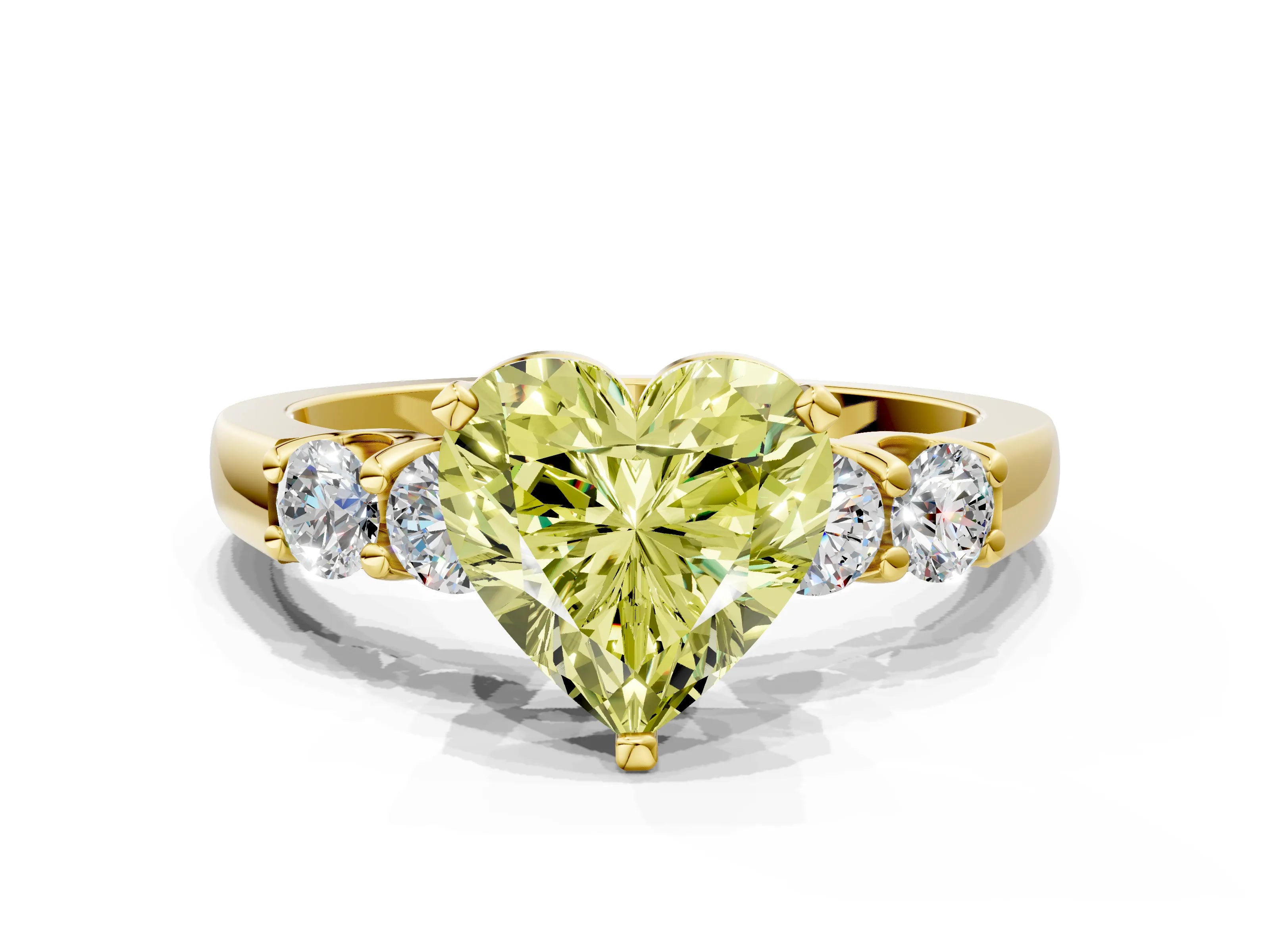 Yellow gold Fancy Yellow Heart Cut Brilliant Diamond Five-Stone Engagement Ring with Prong Setting on a Classic Band_3