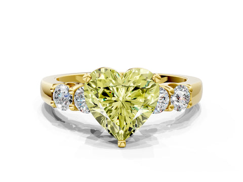 Yellow gold Fancy Yellow Heart Cut Brilliant Diamond Five-Stone Engagement Ring with Prong Setting on a Classic Band_3