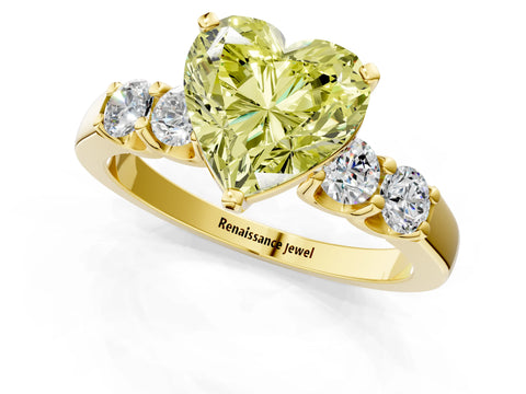 Yellow gold Fancy Yellow Heart Cut Brilliant Diamond Five-Stone Engagement Ring with Prong Setting on a Classic Band_4