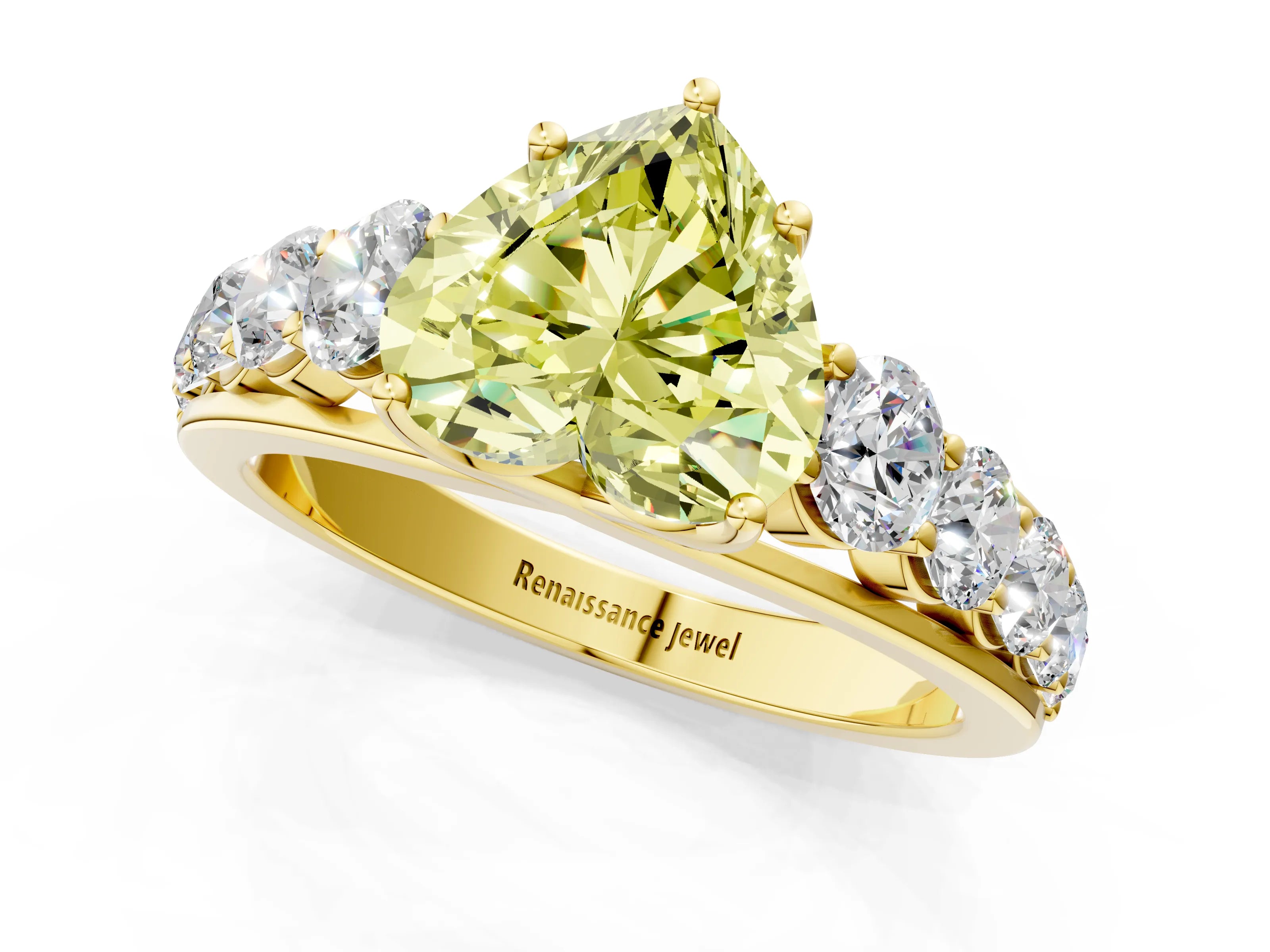 Yellow gold Fancy Yellow Heart Cut Brilliant Diamond Pavé Band with Six-Prong Setting_1