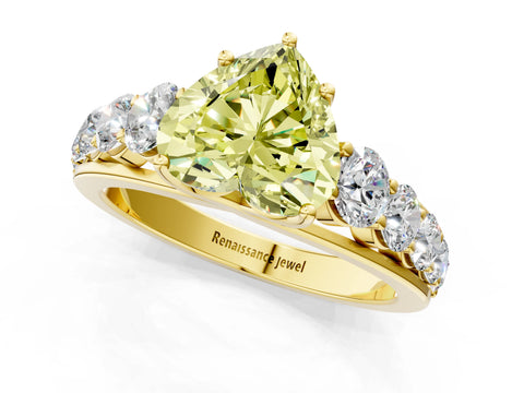 Yellow gold Fancy Yellow Heart Cut Brilliant Diamond Pavé Band with Six-Prong Setting_1