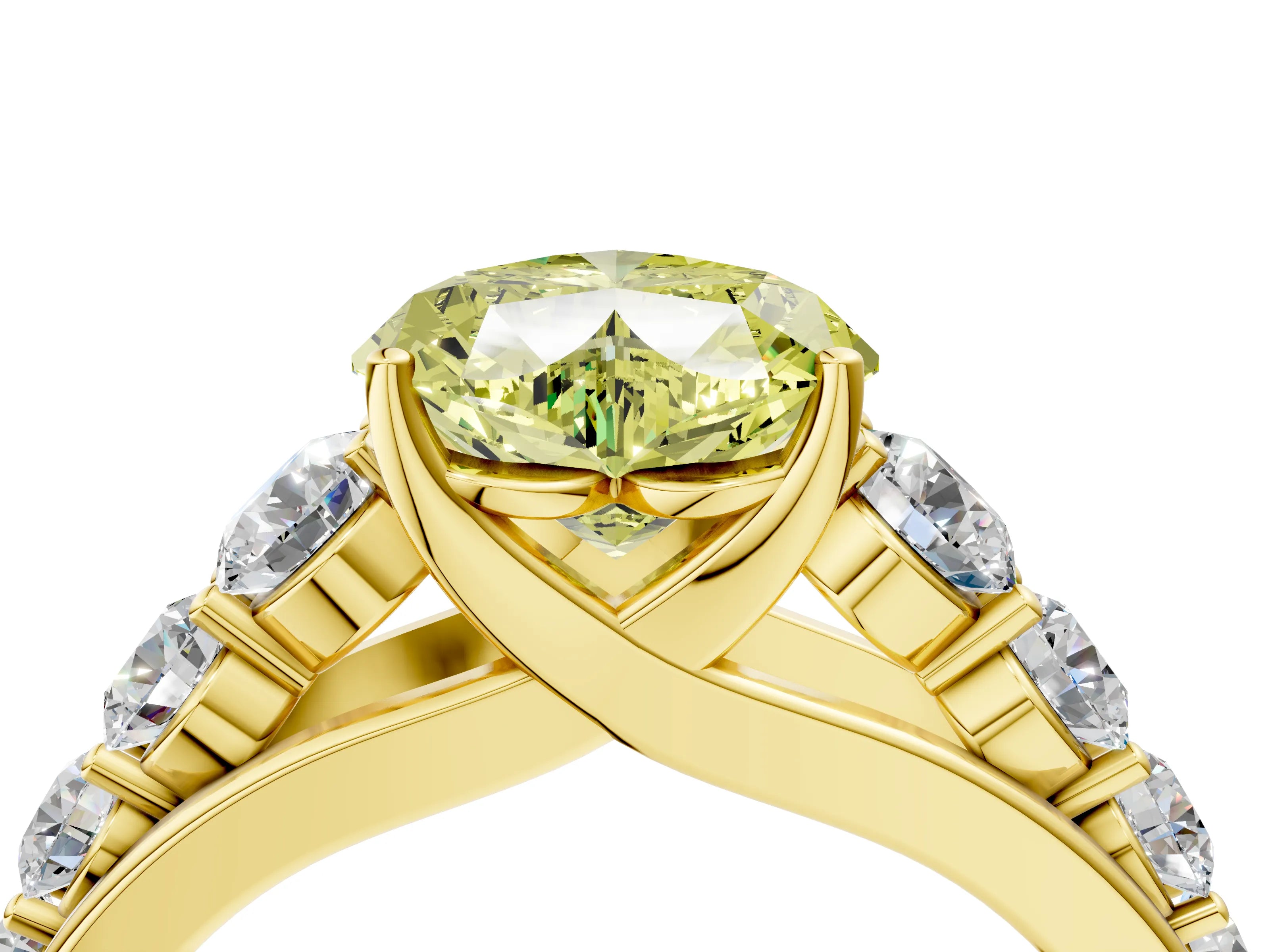 Yellow gold Fancy Yellow Heart Cut Brilliant Diamond Pavé Band with Six-Prong Setting_4