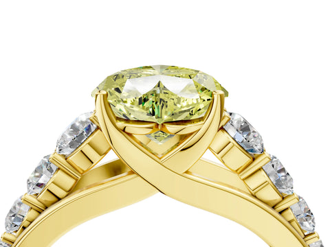 Yellow gold Fancy Yellow Heart Cut Brilliant Diamond Pavé Band with Six-Prong Setting_4