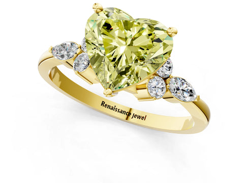Yellow gold Fancy Yellow Heart Cut Brilliant Diamond Solitaire Ring with Pear Side Stones and Four-Prong Setting_4