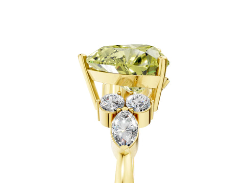 Yellow gold Fancy Yellow Heart Cut Brilliant Diamond Solitaire Ring with Pear Side Stones and Four-Prong Setting_8