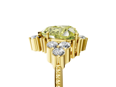 Yellow gold Fancy Yellow Heart Cut Brilliant Diamond with Cluster Setting on a Beaded Band and Four-Prong Setting_5