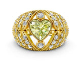 Yellow gold Fancy Yellow Heart Cut Brilliant Halo Pave Diamond Milgrain Ring