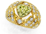 Yellow gold Fancy Yellow Heart Cut Brilliant Halo Pave Diamond Milgrain Ring_1