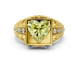 Yellow gold Fancy Yellow Heart Cut Brilliant Milgrain Filigree Diamond Ring with Square Prong Setting