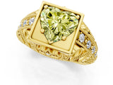 Yellow gold Fancy Yellow Heart Cut Brilliant Milgrain Filigree Diamond Ring with Square Prong Setting_1