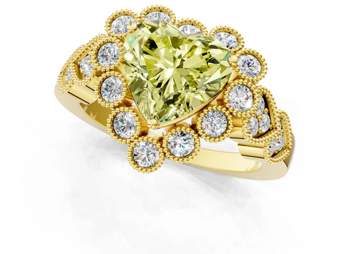 Yellow gold Fancy Yellow Heart Cut Brilliant Milgrain Pave Heart Band Solitaire Ring_1