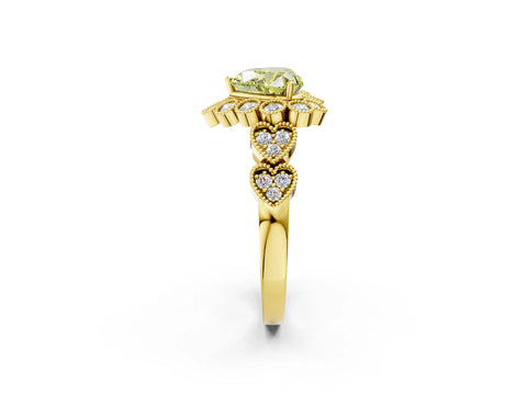 Yellow gold Fancy Yellow Heart Cut Brilliant Milgrain Pave Heart Band Solitaire Ring_2
