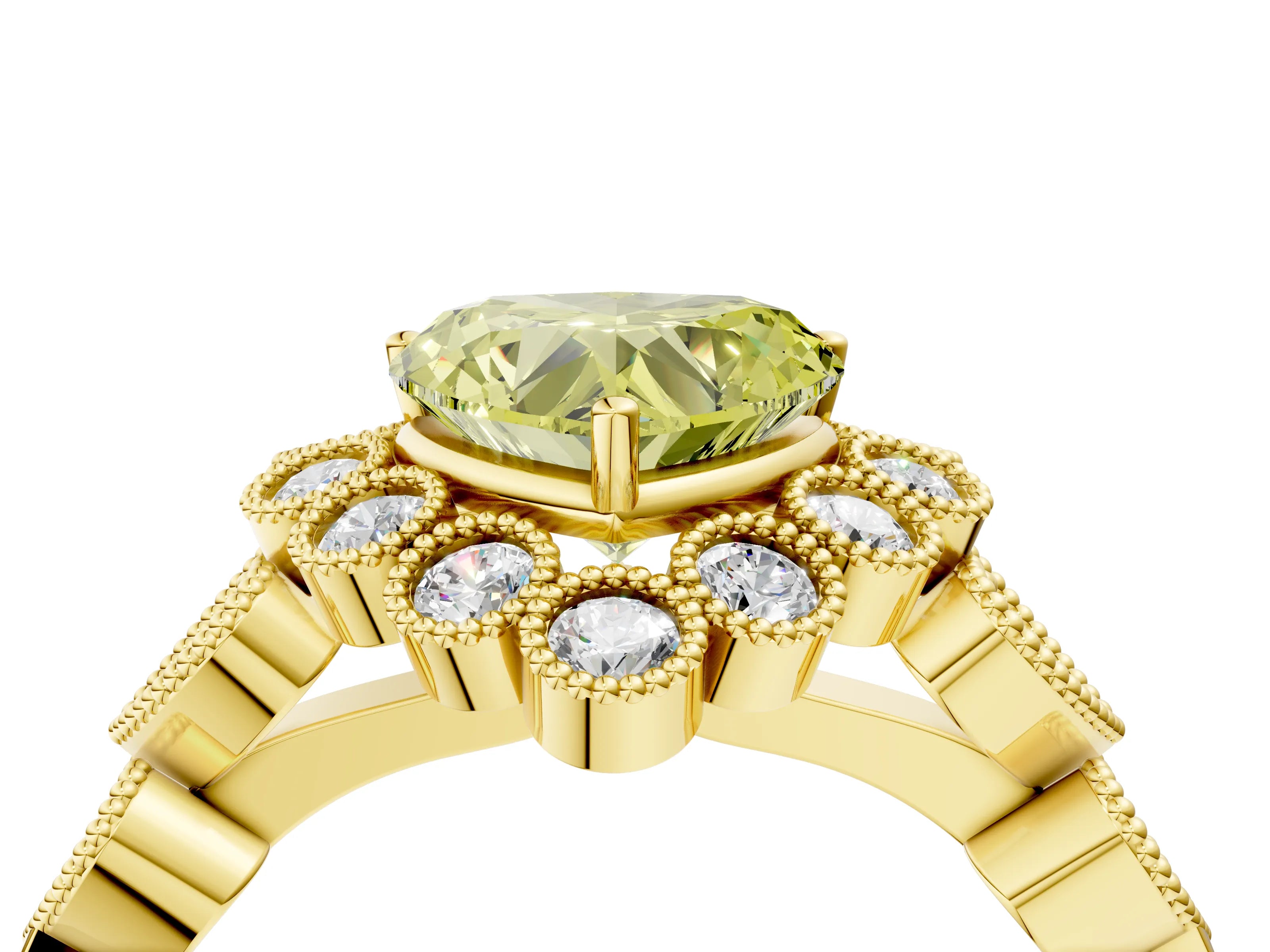Yellow gold Fancy Yellow Heart Cut Brilliant Milgrain Pave Heart Band Solitaire Ring_4
