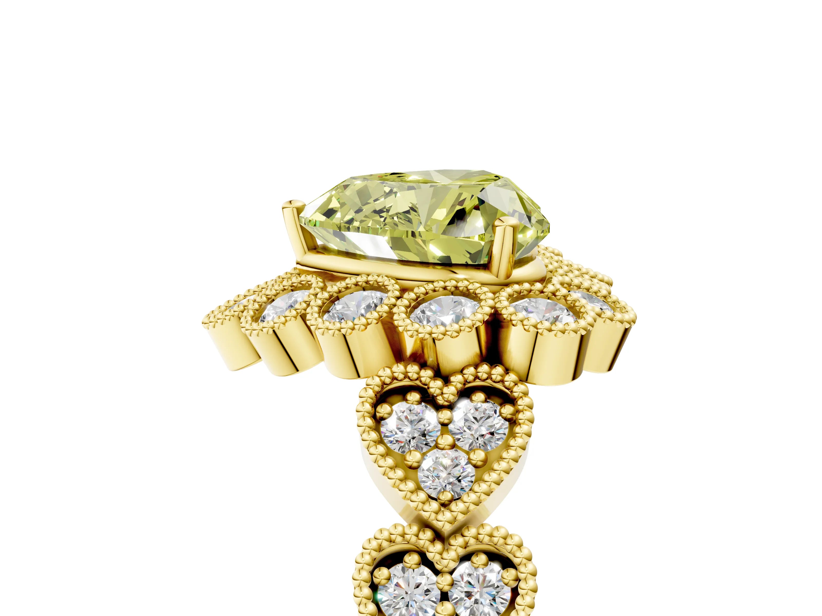 Yellow gold Fancy Yellow Heart Cut Brilliant Milgrain Pave Heart Band Solitaire Ring_5