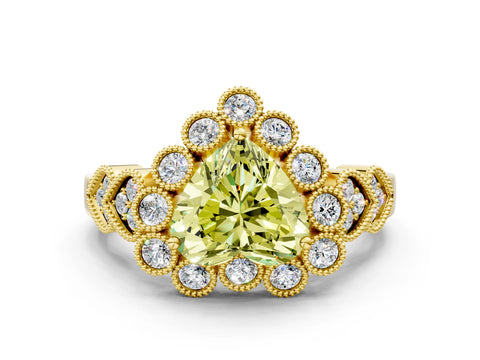 Yellow gold Fancy Yellow Heart Cut Brilliant Milgrain Pave Heart Band Solitaire Ring