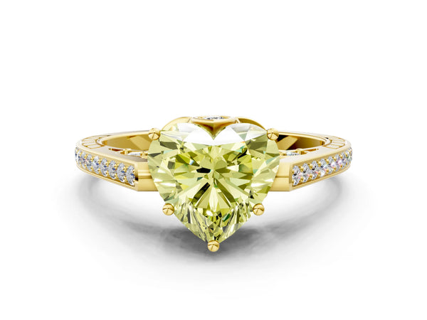 Yellow gold Fancy Yellow Heart  Cut Cathedral Pave Diamond Engagement Ring with Six-Prong Setting