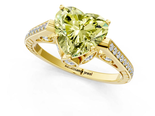 Yellow gold Fancy Yellow Heart  Cut Cathedral Pave Diamond Engagement Ring with Six-Prong Setting