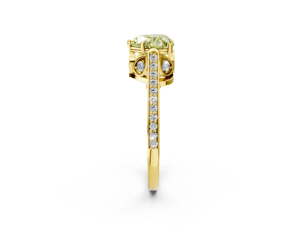 Yellow gold Fancy Yellow Heart  Cut Cathedral Pave Diamond Engagement Ring with Six-Prong Setting
