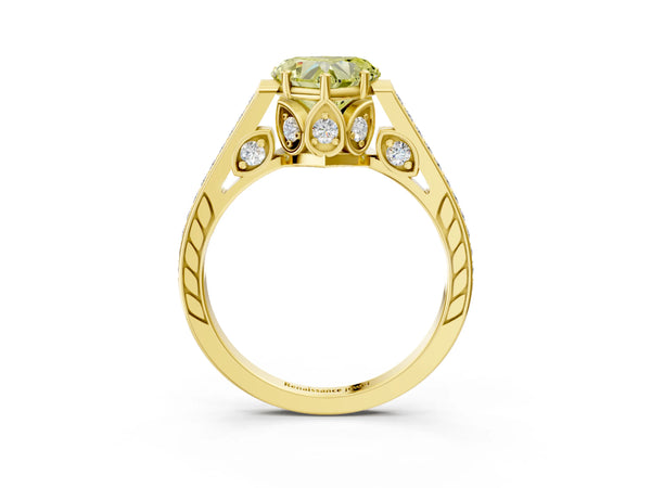 Yellow gold Fancy Yellow Heart  Cut Cathedral Pave Diamond Engagement Ring with Six-Prong Setting