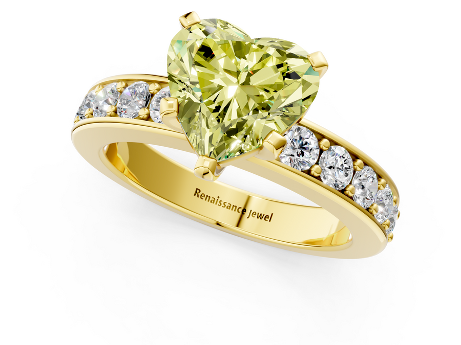 Yellow gold Fancy Yellow Heart  Cut Channel Set Diamond Engagement Ring with Four-Prong Setting