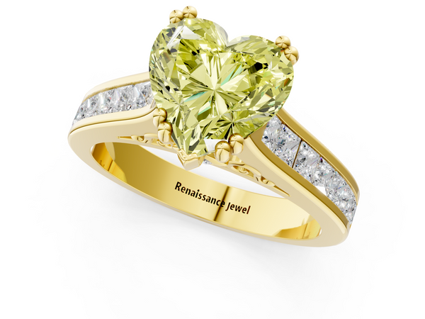 Yellow gold Fancy Yellow Heart  Cut Channel Set Solitaire Engagement Ring with Prong Setting