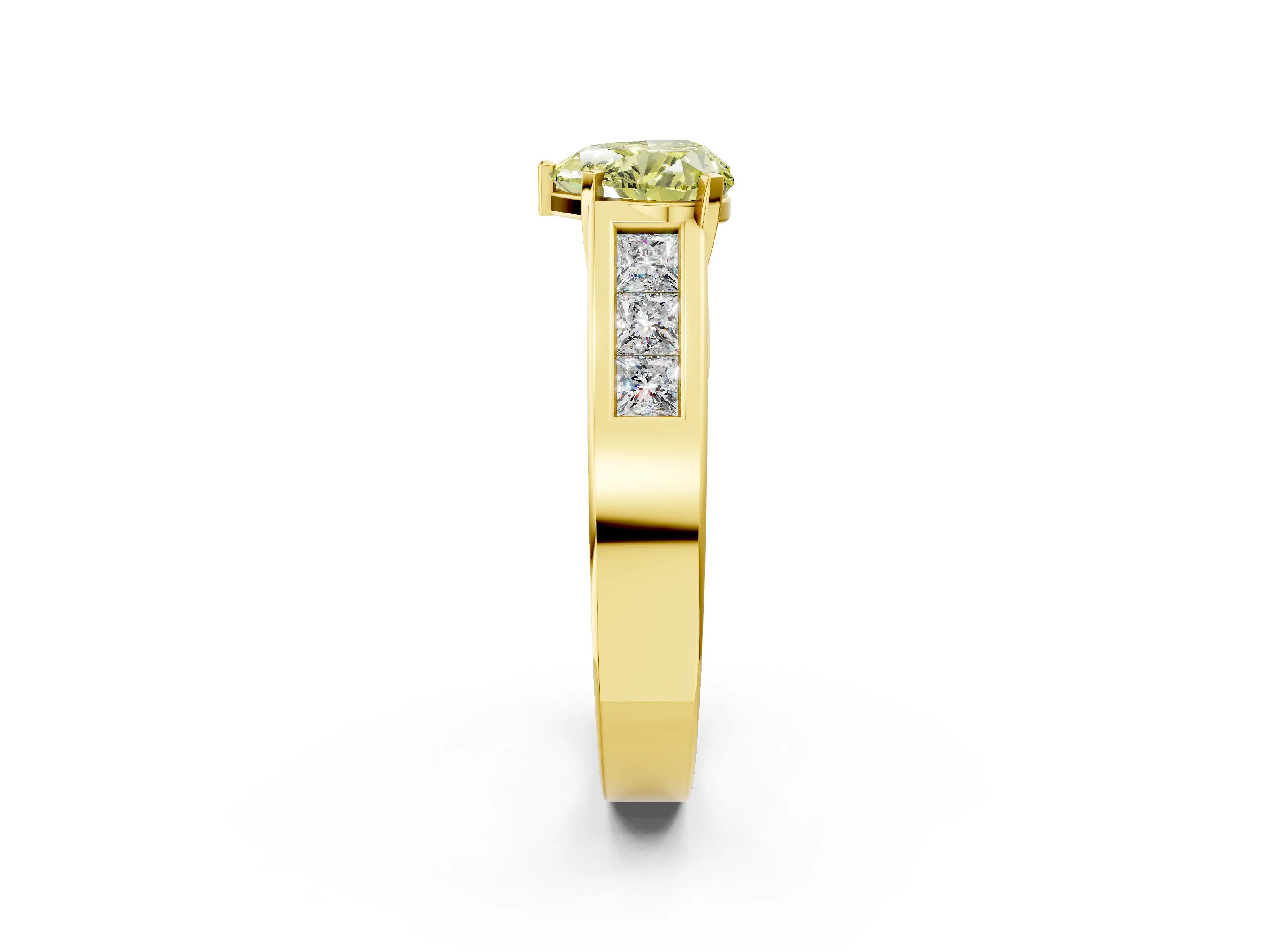 Yellow gold Fancy Yellow Heart Cut Cut Channel Set Solitaire Ring with Four-Prong Setting_2