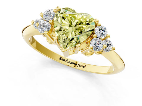 Yellow gold Fancy Yellow Heart Cut Cut Diamond Cluster Ring with Solitaire Band and Four-Prong Setting_13