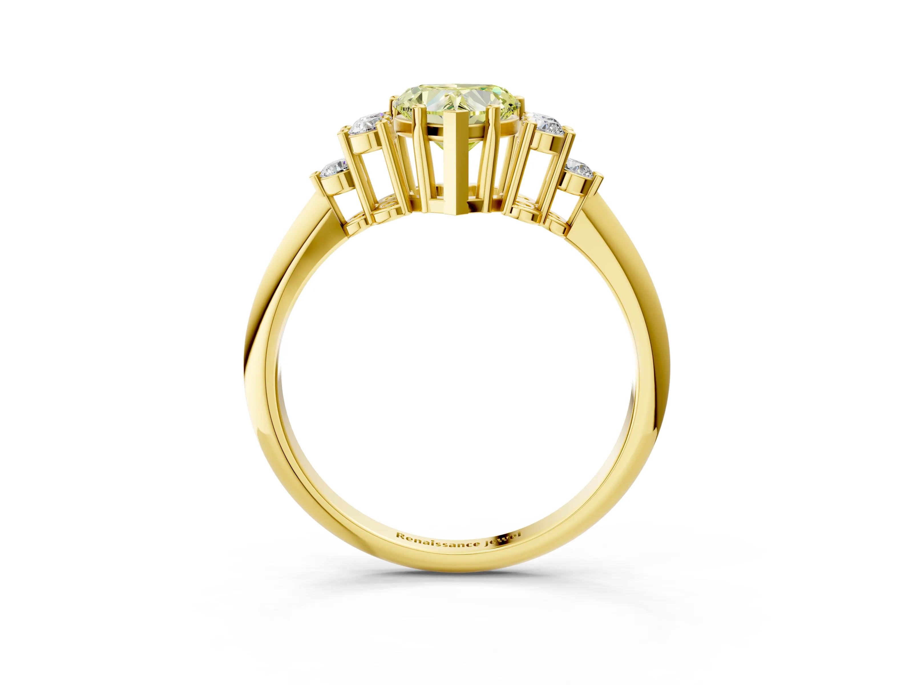 Yellow gold Fancy Yellow Heart Cut Cut Diamond Cluster Ring with Solitaire Band and Four-Prong Setting_15