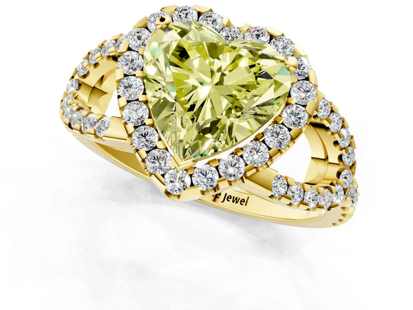 Yellow Gold Heart-Shaped Split Shank Pave Halo Engagement Ring Setting for Fancy Yellow Center