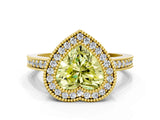 Yellow gold Fancy Yellow Heart Cut-Cut Diamond Halo Engagement Ring with Pave Band and Prong Setting