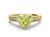 Yellow gold Fancy Yellow Heart Cut Cut Diamond Milgrain Pave Band Four-Prong Setting Ring_3