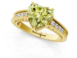 Yellow gold Fancy Yellow Heart Cut Cut Diamond Milgrain Pave Band Four-Prong Setting Ring_4