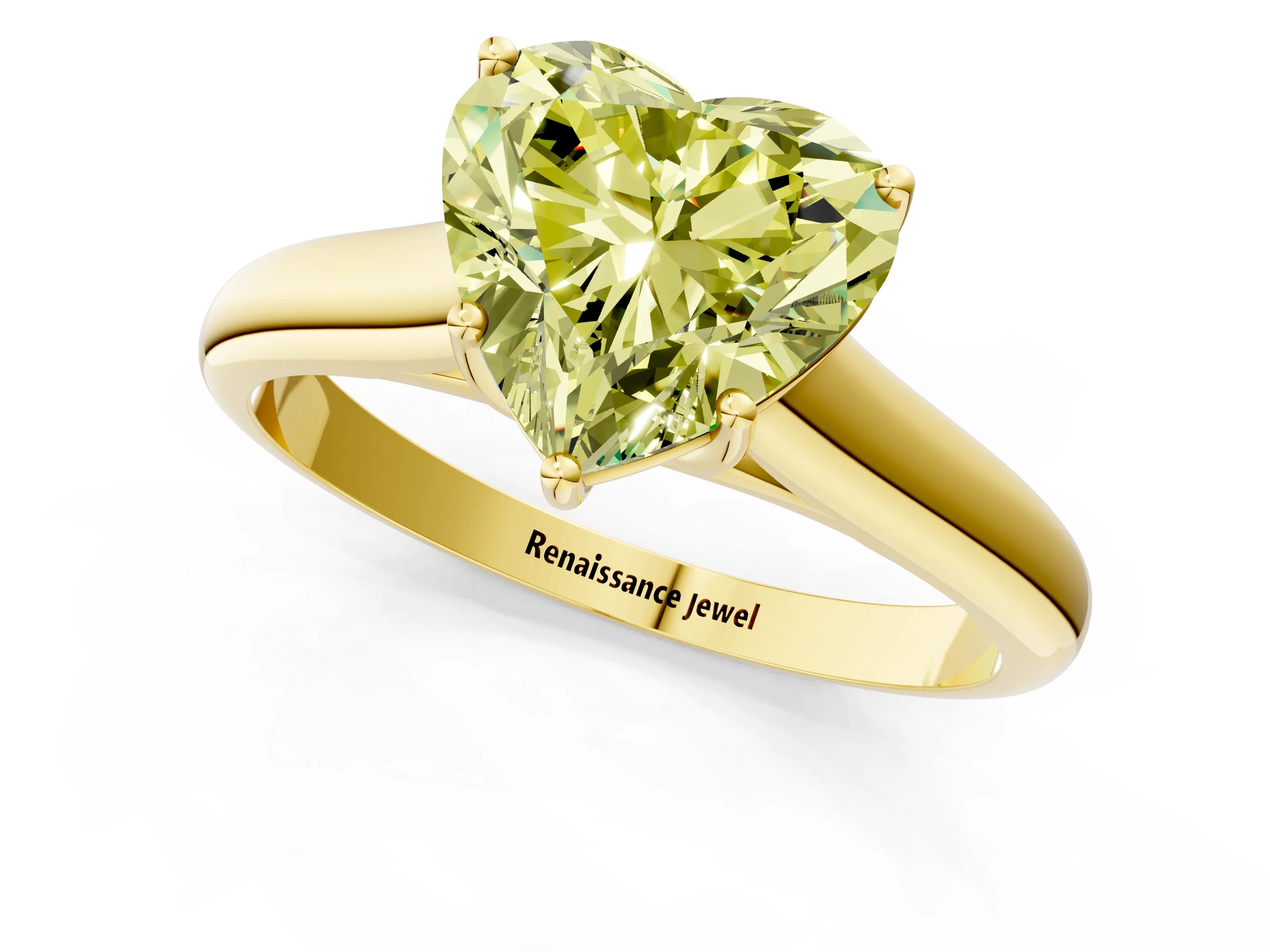Yellow gold Fancy Yellow Heart Cut Cut Diamond Solitaire Engagement Ring with Tapered Plain Band and Four-Prong Setting_1