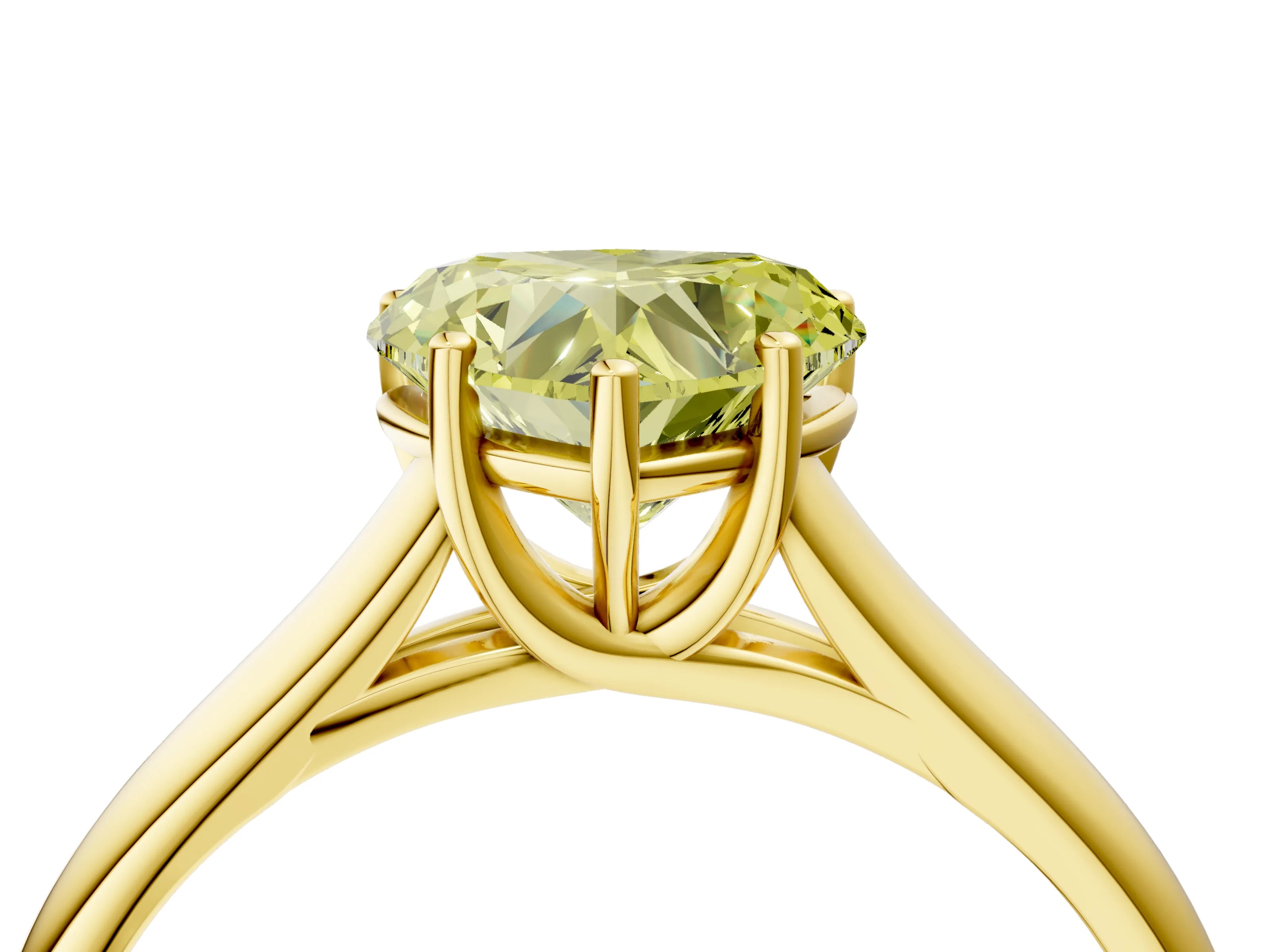 Yellow gold Fancy Yellow Heart Cut Cut Diamond Solitaire Engagement Ring with Tapered Plain Band and Four-Prong Setting_4