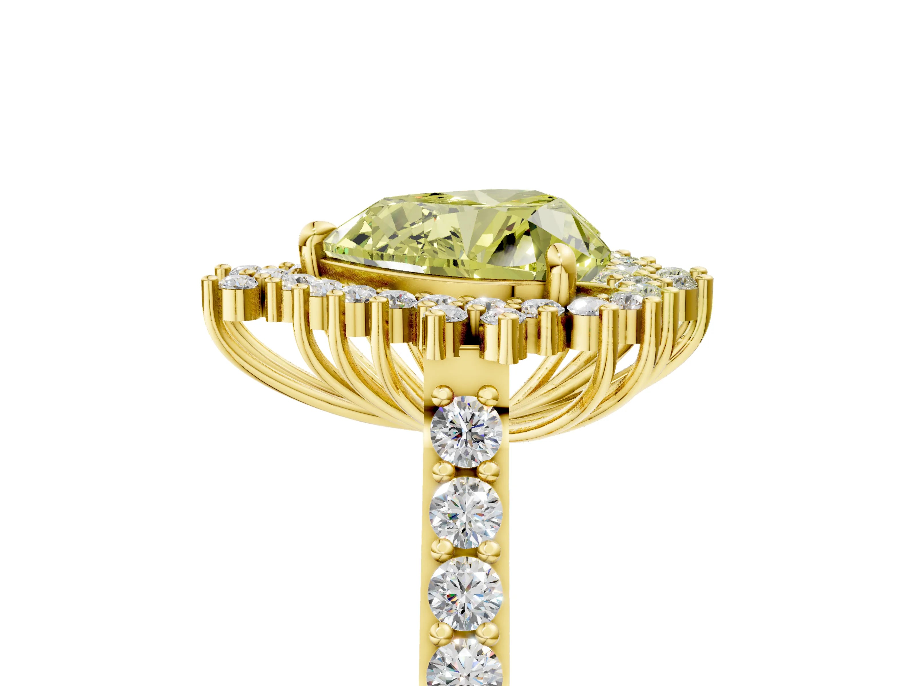 Yellow gold Fancy Yellow Heart Cut Cut Diamond Sunburst Halo Engagement Ring with Pavé Band_5
