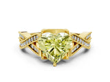 Yellow gold Fancy Yellow Heart Cut Cut Diamond Twisted Band with Milgrain Pave Setting and Four-Prong Setting