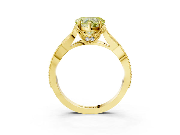 Yellow gold Fancy Yellow Heart Cut Cut Diamond Twisted Band with Milgrain Pave Setting and Four-Prong Setting