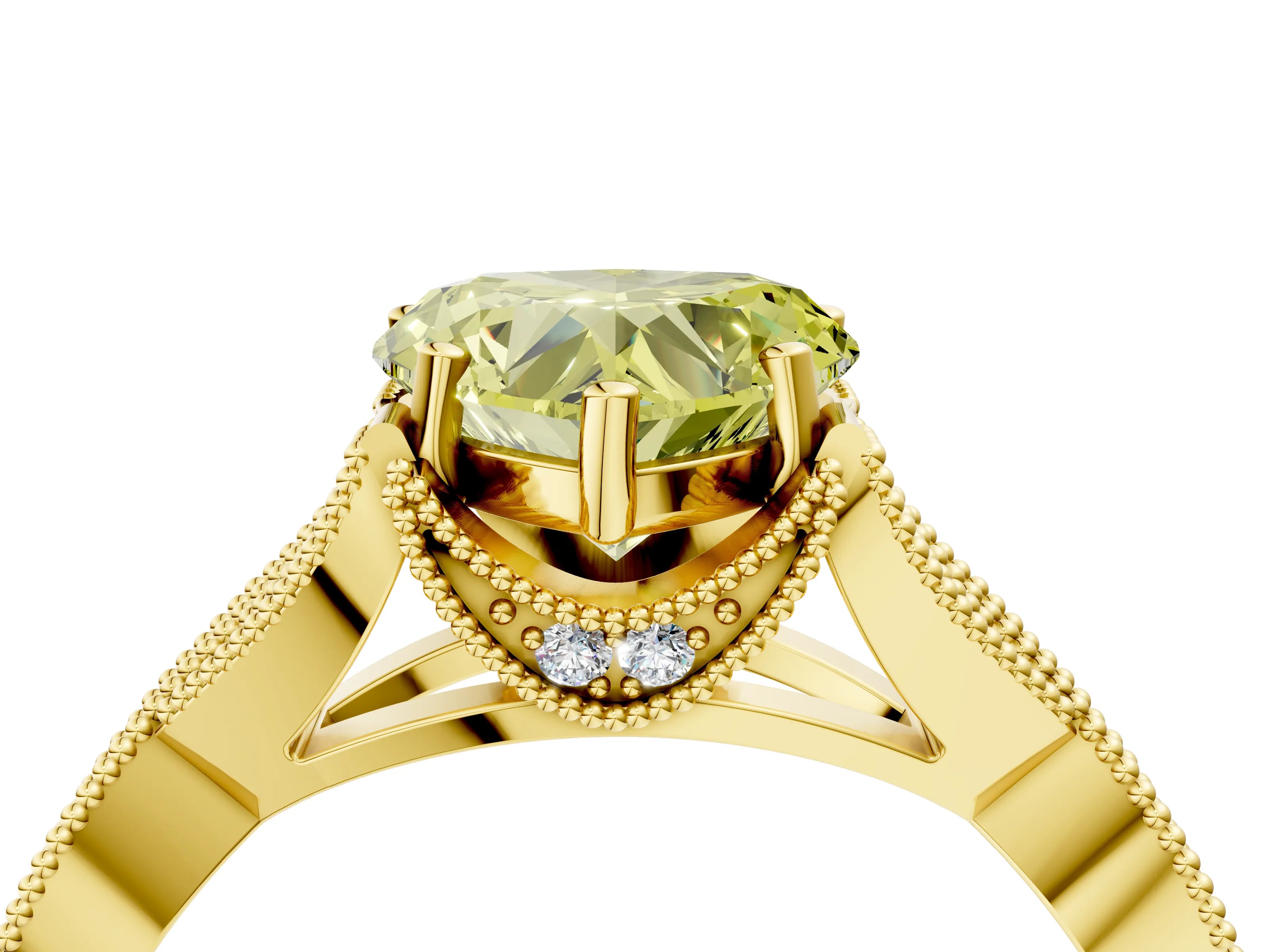Yellow gold Fancy Yellow Heart Cut Cut Diamond Twisted Band with Milgrain Pave Setting and Four-Prong Setting_4