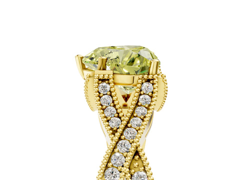 Yellow gold Fancy Yellow Heart Cut Cut Diamond Twisted Band with Milgrain Pave Setting and Four-Prong Setting_5