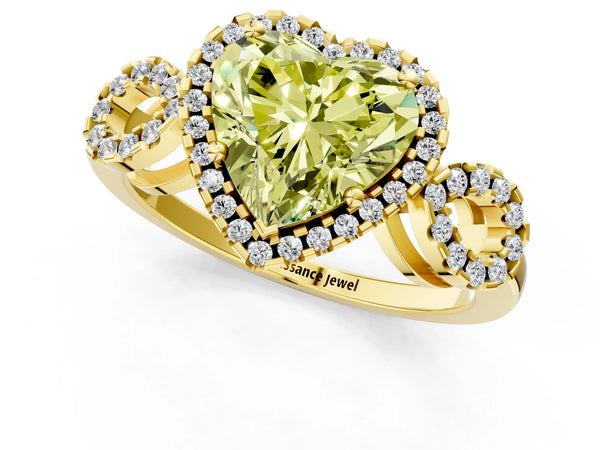 Yellow Gold Heart-Shaped Pave Infinity Halo Engagement Ring Setting for Fancy Yellow Center