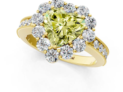 Yellow gold Fancy Yellow Heart Cut Cut Halo Diamond Pavé Engagement Ring with Milgrain Detailing_1