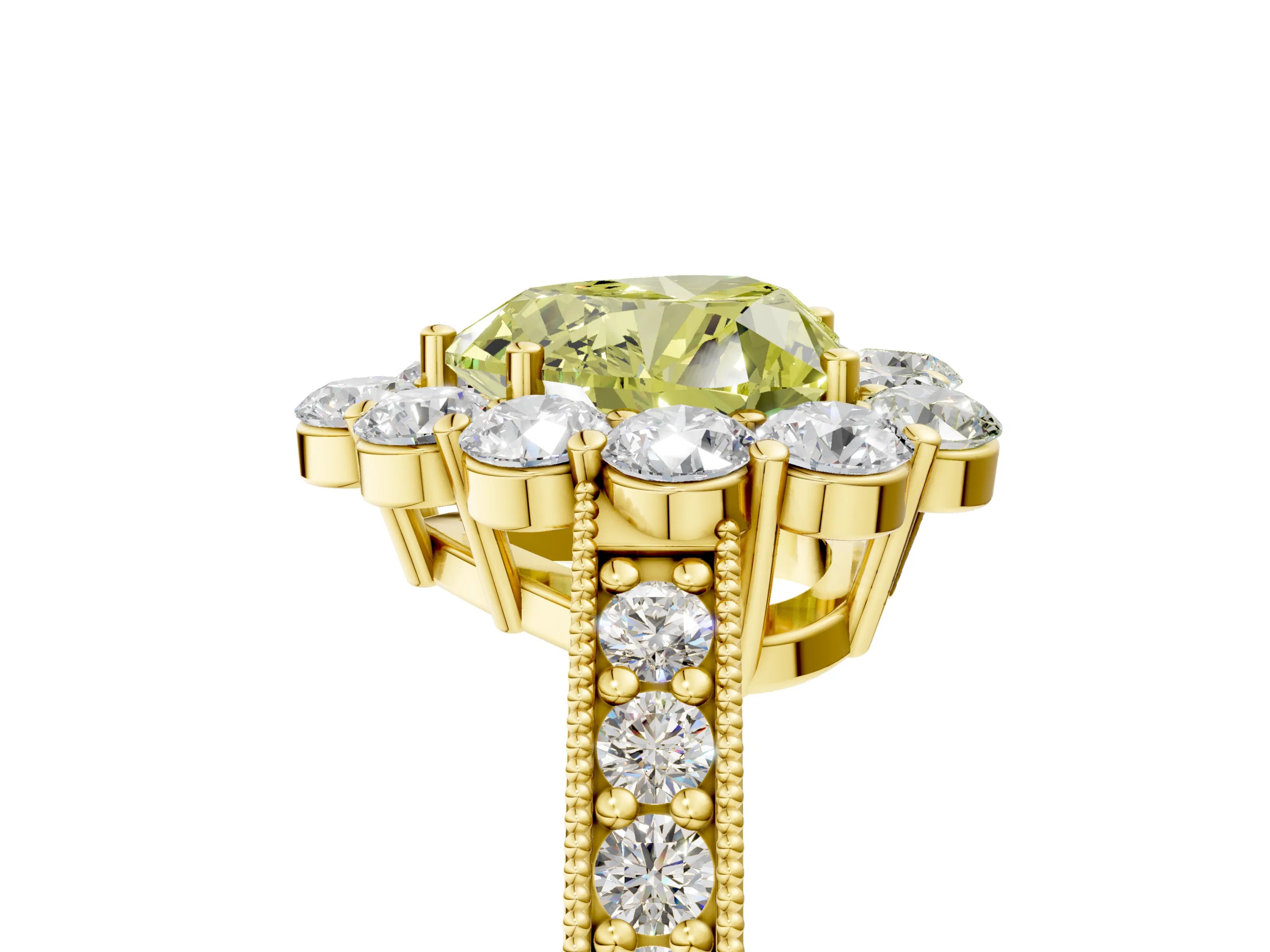 Yellow gold Fancy Yellow Heart Cut Cut Halo Diamond Pavé Engagement Ring with Milgrain Detailing_5