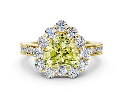 Yellow gold Fancy Yellow Heart Cut Cut Halo Diamond Pavé Engagement Ring with Milgrain Detailing