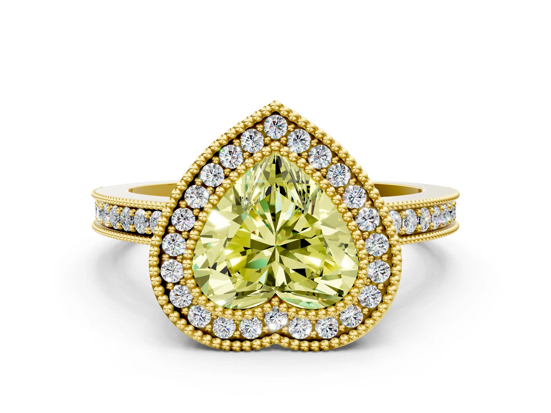 Yellow gold Fancy Yellow Heart Cut Cut Halo Pavé Diamond Ring